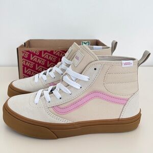 New Vans Ashwood Hi Decon Sneakers Oatmeal/Pink Gum Sole - Size 5Y (Women’s 6.5)